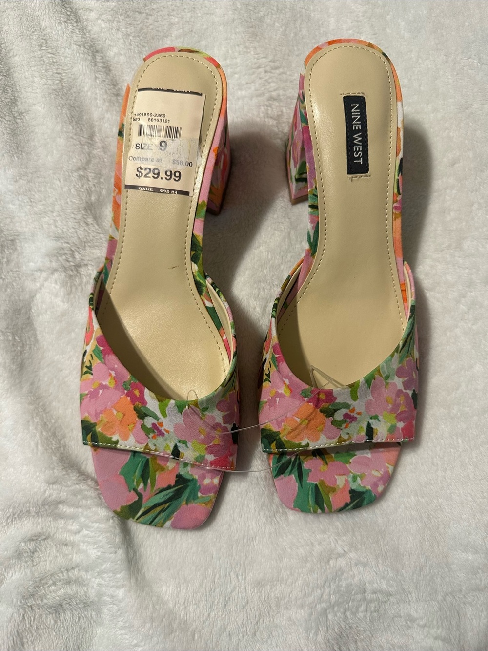 Nine West Pink Floral Open-Toe Block Heel Sandals